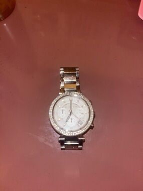 Michael Kors Silver-Tone Crystal Bezel Women's Watch with White Dial